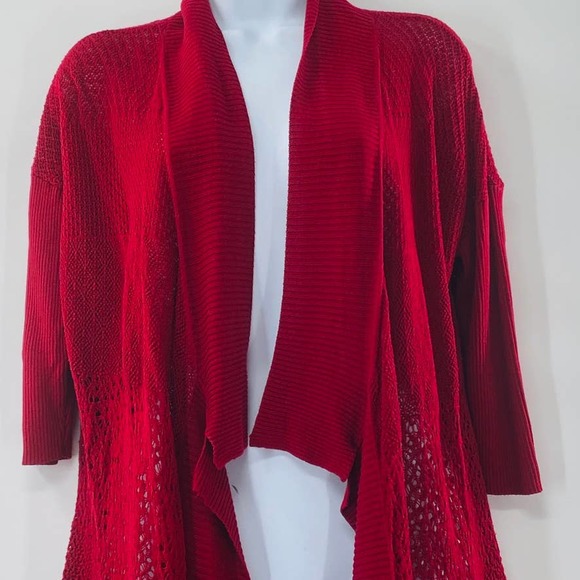 Eileen Fisher Red Silk Blend Knit Open Front Cardigan Sweater Size S - Picture 5 of 13